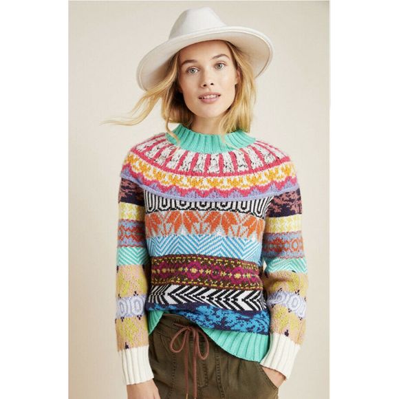 Anthropologie Sweaters - Anthropologie Mock Neck Ryan Fair Isle Sweater